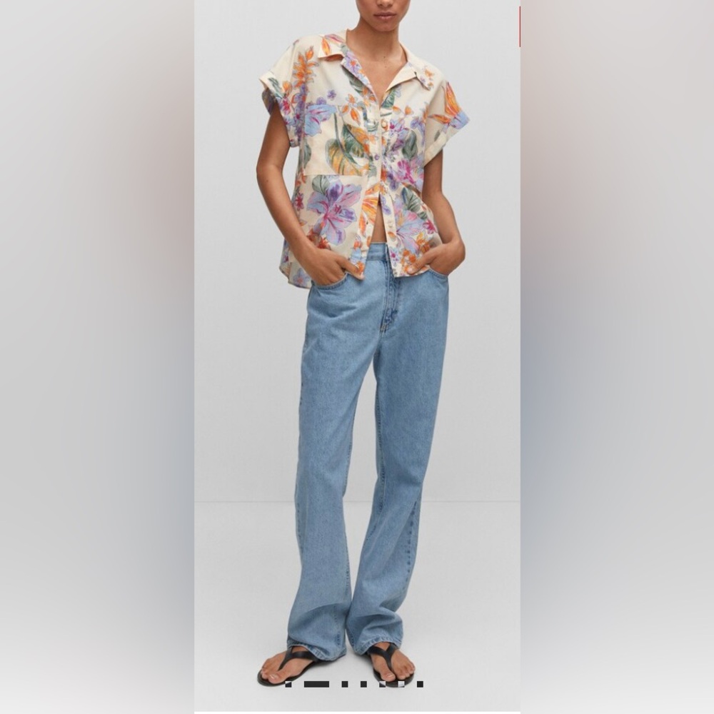 Mango Floral Pattern Shirt Cotton Short Sleeve Multicolor Size 8 - Picture 3 of 14